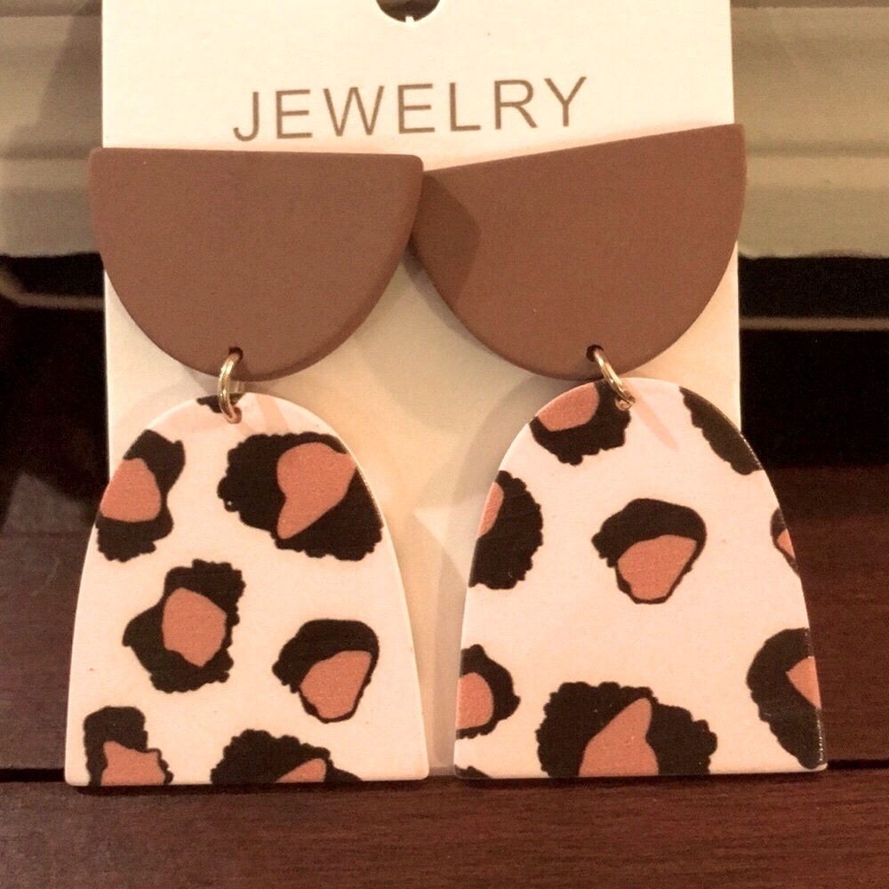 Final Price- Brown and Pink Leopard Print Earrings - Picture 3 of 4